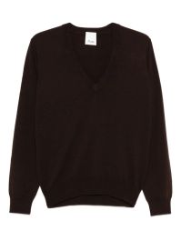 Allude trui met v-hals en lange mouwen - bruin