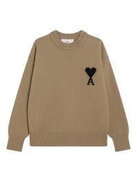 Ami paris trui met ronde hals en logo - bruin