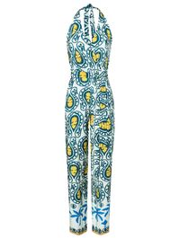 Ana alcazar jumpsuit 'winora' blauw / citroengeel / wit