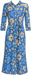 Angelle milan maxi jurk – blauwe bloemenprint zomerjurk met ceintuur - m