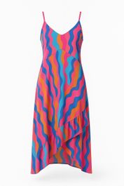 Angelle milan maxi zomerjurk – abstracte print – spaghetti bandjes – travelstof – v-ruffle zoom – s t/m xxl