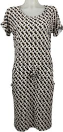 Angelle milan – travelkleding voor dames – beige/zwart/witte strik jurk – ademend – kreukherstellend – duurzame jurk - in 4 maten - maat xl