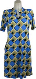 Angelle milan – travelkleding voor dames – blauw/groene blokjes jurk – ademend – kreukvrij – duurzame jurk - in 5 maten! - maat s