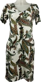 Angelle milan – travelkleding voor dames – groen/witte print jurk – ademend – kreukherstellend – duurzame jurk - in 5 maten - maat s