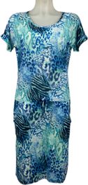 Angelle milan – travelkleding voor dames – zeeblauw/groene strik jurk – ademend – kreukherstellend – duurzame jurk - in 4 maten - maat s