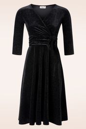 Aria velvet glitter swing jurk in zwart