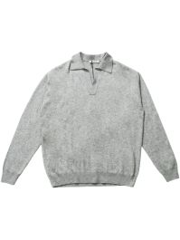 Auralee fine-knit polo-collar sweater - grijs