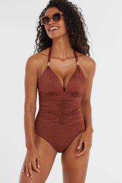 Beachwave corrigerend badpak met lurex bruin