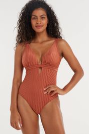 Beachwave corrigerend badpak met ribstructuur brique