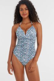 Beachwave corrigerend badpak met textuur blauw/lila/zwart/wit