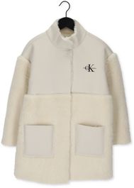 Beige calvin klein teddy jas faux fur leather coat