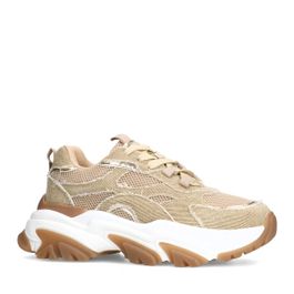 Beige denim sneakers met metallic details