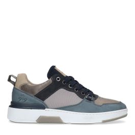 Beige sneakers met blauwe details