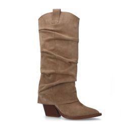 Beige suède cowboylaarzen met flap