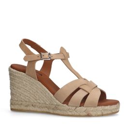 Beige suède sleehak sandalen