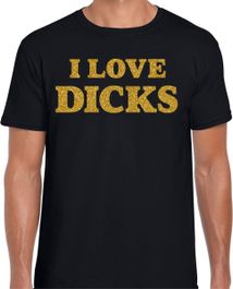 Bellatio decorations foute party t-shirt heren - i love dicks - zwart - glitter goud - themafeest l