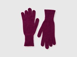 Paarse Benetton, purple gloves in pure merino wool, size: os, plum, women