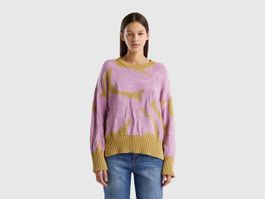 Benetton, sweater with floral inlay, size m, mustard, women