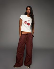 Bershka parachute cargobroek dames l bordeaux