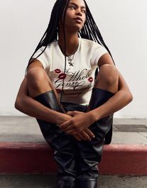 Bershka t-shirt met print en korte mouw dames s gebroken wit