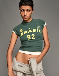 Bershka t-shirt met print en korte mouw dames xs groen