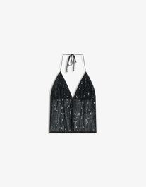 Bershka top met halterlijn en lovertjes dames l zwart
