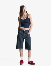 Bershka wnba denim skater bermuda dames 32 marineblau