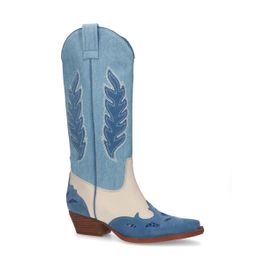 Blauwe denim cowboylaarzen
