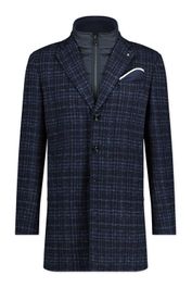 Blue industry winterjas donkerblauw gemêleerd slim fit katoen borstzak