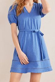 Boden trim detail jersey dress porcelain blue maat: 14r | mini jurken outlet | dames | blauw