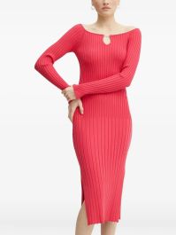 Boss geribbelde midi-jurk met keyhole - roze