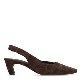 Bruin bedrukte suède slingbacks