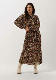 Bruine colourful rebel maxi jurk kera leopard maxi shirt dress