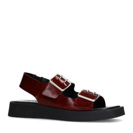 Bruine leren plateau sandalen met zilverkleurige buckles