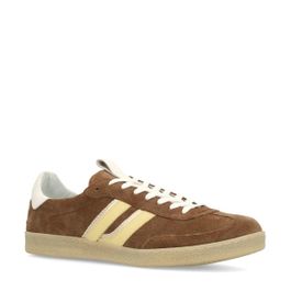 Bruine suède sneakers met gele details