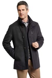 Bugatti halflange winterjas donkerblauw effen rits + knoop wijde fit wol