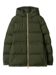 Burberry donsjack met capuchon en vintage check-afwerking - groen