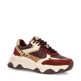 Burgundy sneakers met leopard details