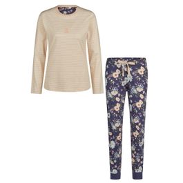 By louise dames pyjama set jersey katoen gebloemd oranje blauw