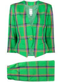 Céline pre-owned 1990-2000s geruit mantelpak met v-hals - groen
