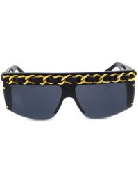 Chanel pre-owned 1990-2000s zonnebril met leren montuur - zwart