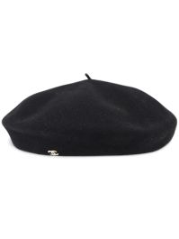 Chanel pre-owned 1998 wollen baret met cc-logo - zwart