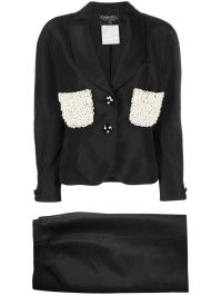 Chanel pre-owned mantelpak met parel - zwart