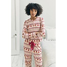Chelsea peers pyjama met kerstprint ecru/rood