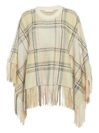 Chloé pre-owned geruite poncho met franje - beige