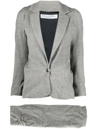 Christian dior 1990s prre-owned mantelpak met gesmockt detail - grijs