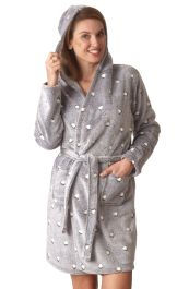 Cocodream dames badjas fleece - dots - warme winter ochtendjas - badjassen dames