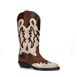 Cognac leren cowboylaarzen met sierstiksels