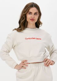 Creme calvin klein sweater two tone monogram crop crew neck