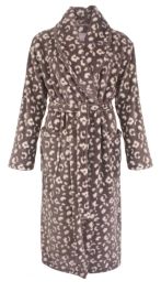 Dames badjas fleece - bruine panter - warme winter ochtendjas